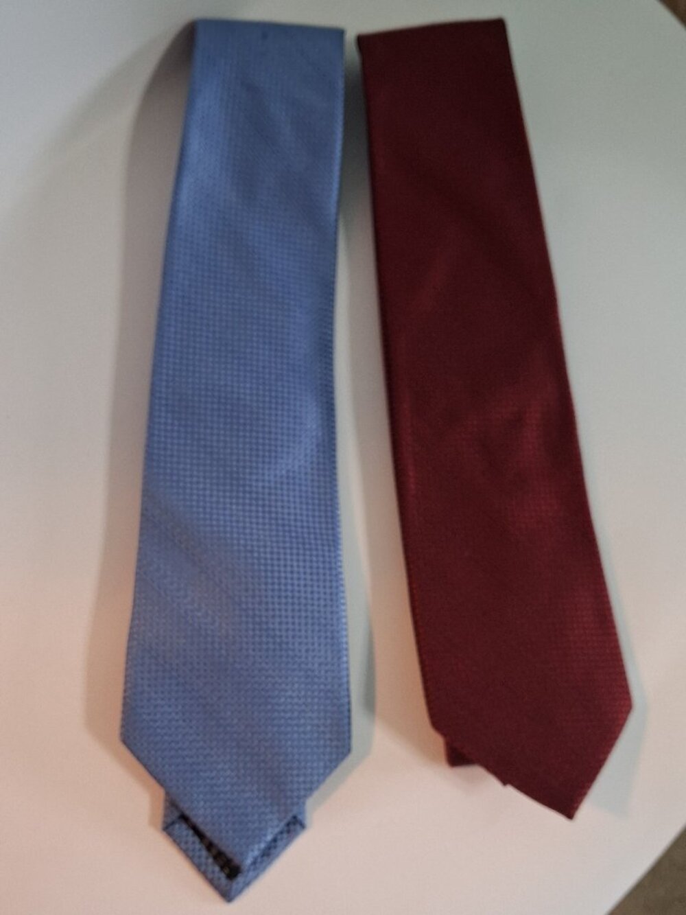 Vintage Nicole by Nicole Miller brand silk neckties, one red and one blue